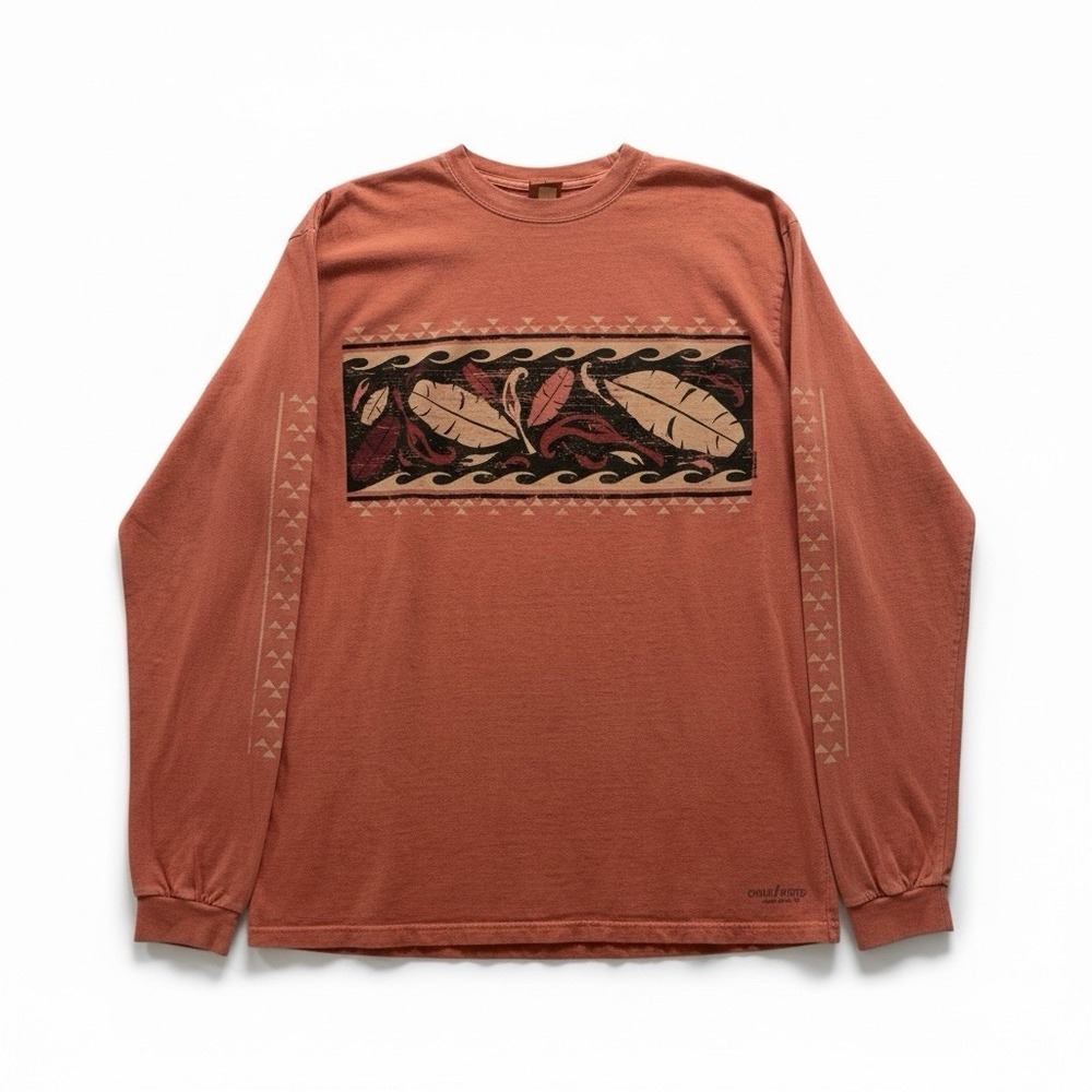 Crazy Shirts Chile Dyed Leaves Print Orange Long Sleeve T-Shirt Men's Size Large